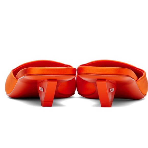 PRADA Modellerie Satin Mules Orange Arancio EU 38.5 Square Toe Kitten Heel RARE - Picture 4 of 13